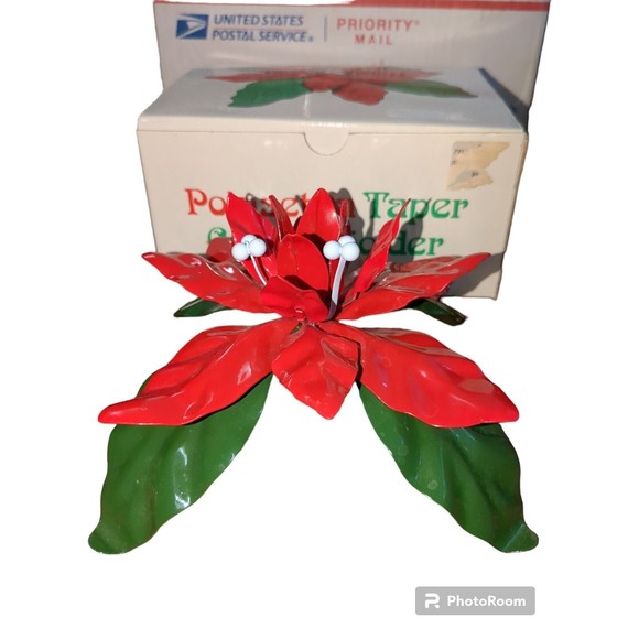 Vintage Dept 56 Poinsettia Taper Candle Holder In Original Box 7175-7 - Picture 11 of 15
